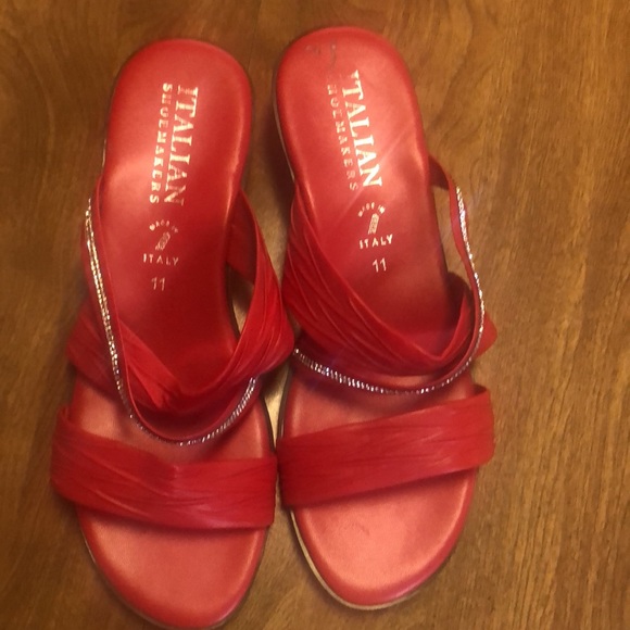 Beautiful Rhinestone Red Leather Women’s Shoes Made in Italy Size 11 - Picture 3 of 17